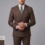 Canetti Italy Terry Rayon Striped Fabric - Coffee Brown Broad Stripe | Rich Textured Cloth for Custom Tailoring