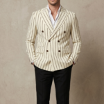 J. Hampstead Premium Super 100s Poly Wool Unstitched Fabric for Men | Bold Biege & Brown Striped Material | Rich Textured Cloth for Custom Tailoring