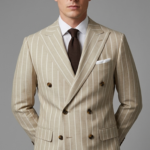 Canetti Italy Poly Cotton Striped Fabric - Biege Broad Stripe | Rich Textured Cloth for Custom Tailoring