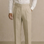 Canetti Italy Poly Cotton Striped Fabric - Biege Broad Stripe | Rich Textured Cloth for Custom Tailoring - Image 4