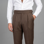 Canetti Italy Terry Rayon Striped Fabric - Coffee Brown Broad Stripe | Rich Textured Cloth for Custom Tailoring - Image 5