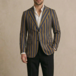 J. Hampstead Premium Super 100s Poly Wool Unstitched Fabric for Men | Bold Navy & Gold Striped Blazer Material | Rich Textured Cloth for Custom Tailoring - Image 7