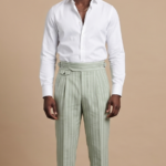 Canetti Italy Poly Cotton Striped Fabric - Green Broad Stripe | Rich Textured Cloth for Custom Tailoring - Image 4