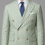 Canetti Italy Poly Cotton Striped Fabric - Green Broad Stripe | Rich Textured Cloth for Custom Tailoring